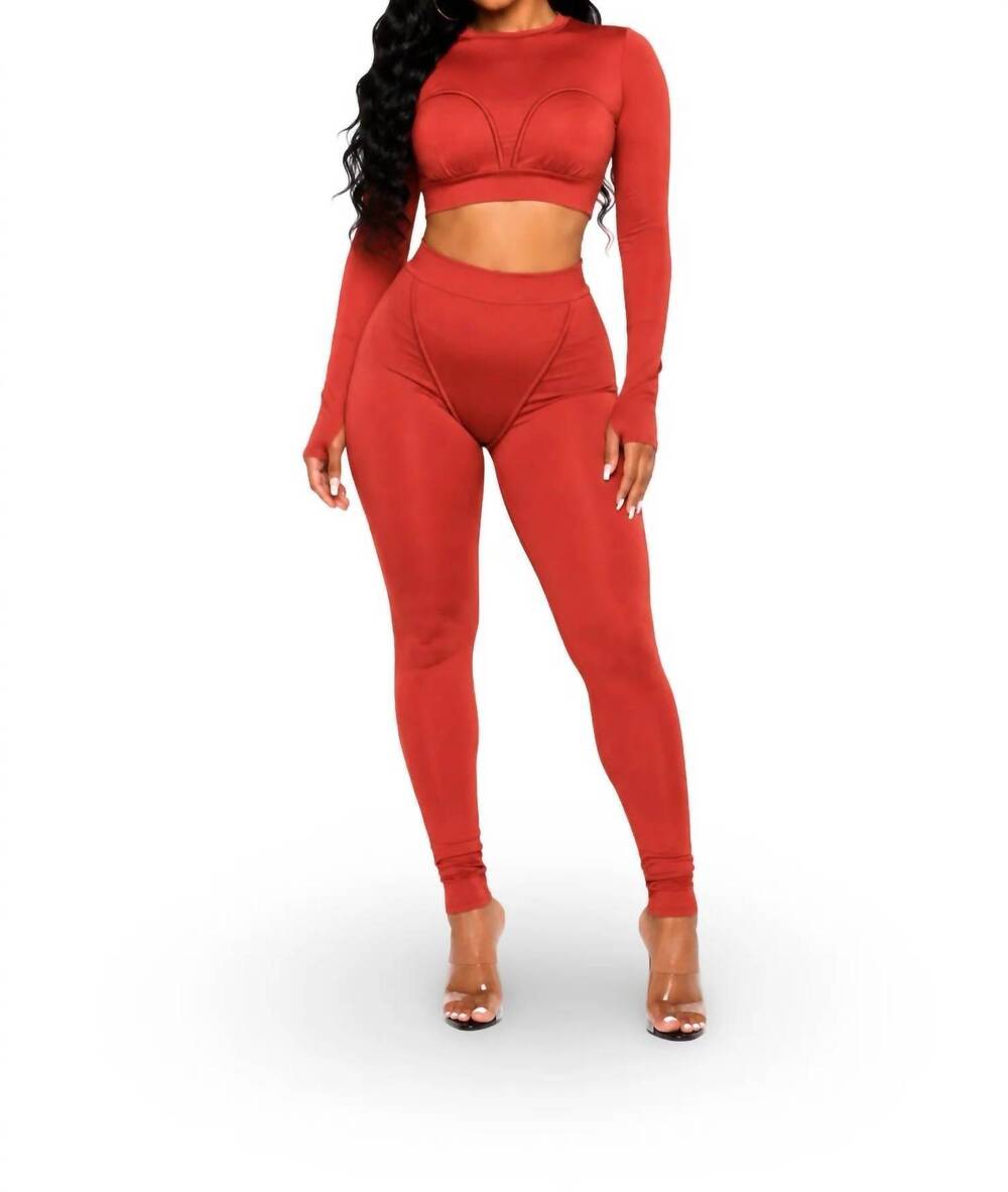 NEW K TOO don't make a scene - long sleeve detailed legging set in rust